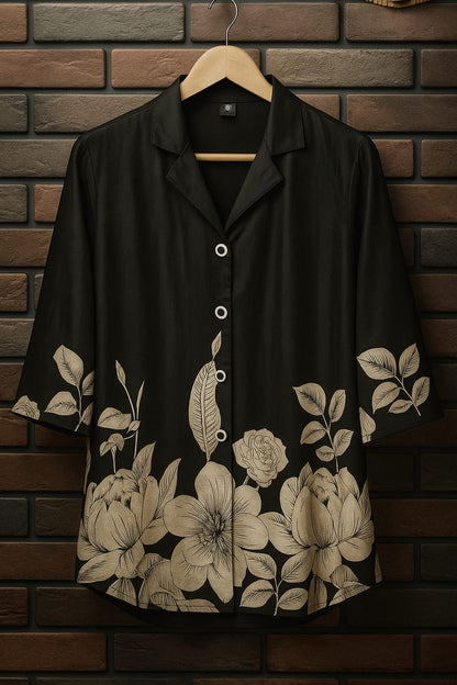 Black  Floral Shirt Styled Kurta