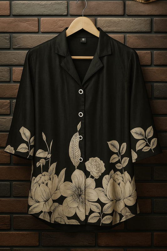 Black  Floral Shirt Styled Kurta