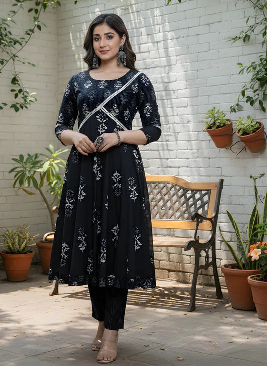 Black Pure Cotton Kurta Set