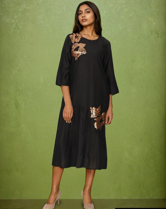 Sequined Tiered A-Line Midi Dress