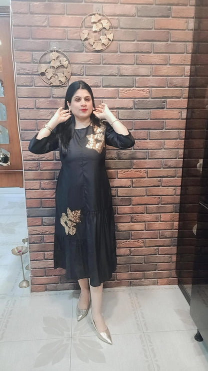 Sequined Tiered A-Line Midi Dress