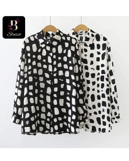 Printed Oversized  Shirt, Black and White