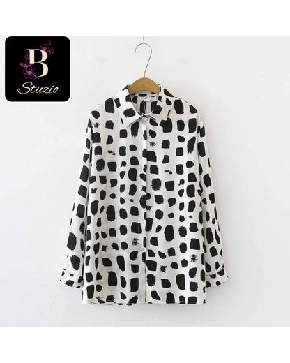 Printed Oversized  Shirt, Black and White