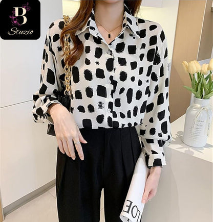 Printed Oversized  Shirt, Black and White
