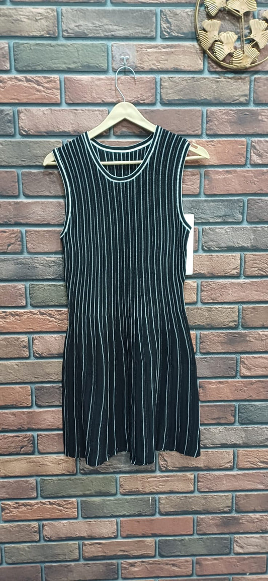 Black Cotton Knit Stripe Dress