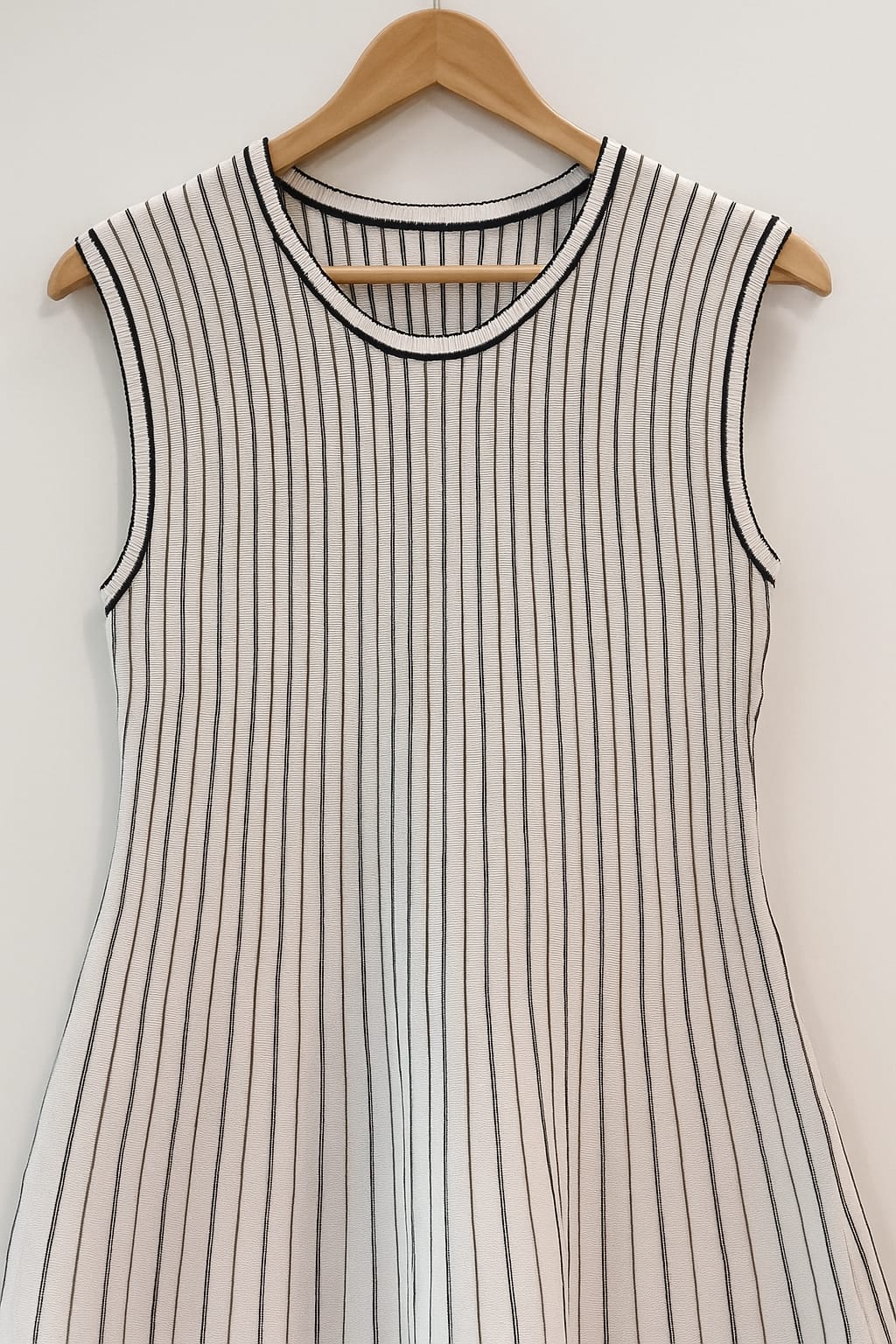 White Cotton Knit Stripe Dress
