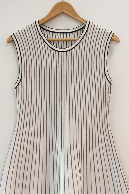 White Cotton Knit Stripe Dress