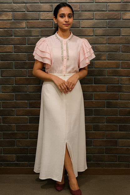 Black Ruffle Sleeve Embellished Shirt - BStuzio Exclusive