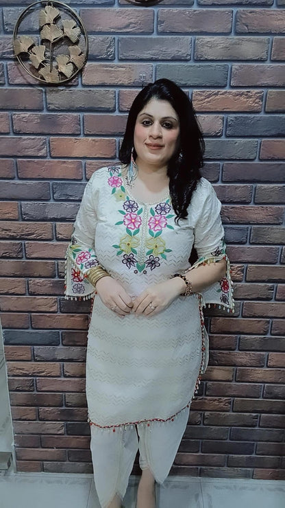 Floral Embroidered Cotton Coord Set with Tulip Pants