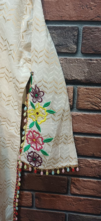 Floral Embroidered Cotton Coord Set with Tulip Pants