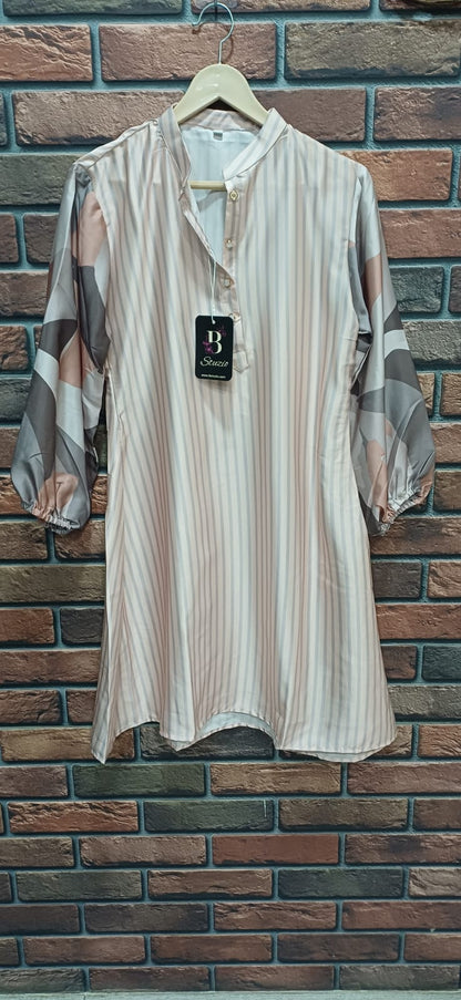 Blush Striped Kurta Set with Printed Sleeves