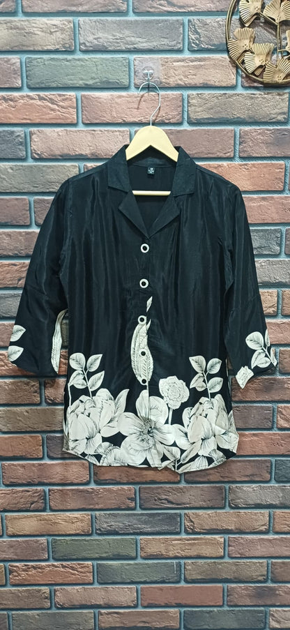 Black  Floral Shirt Styled Kurta