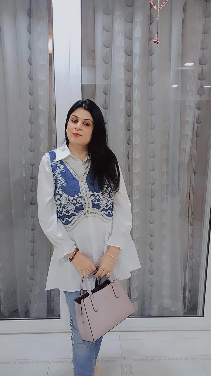 Exquisite Embroidered Denim Waistcoat and Shirt