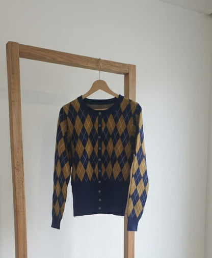 Navy Argyle Knit Skirt Co-Ord Set