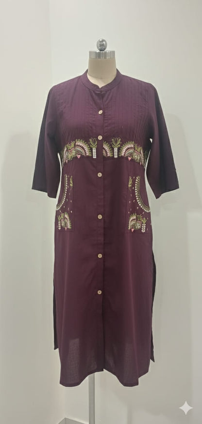 Brown Embroidered Cotton Co-ord Set