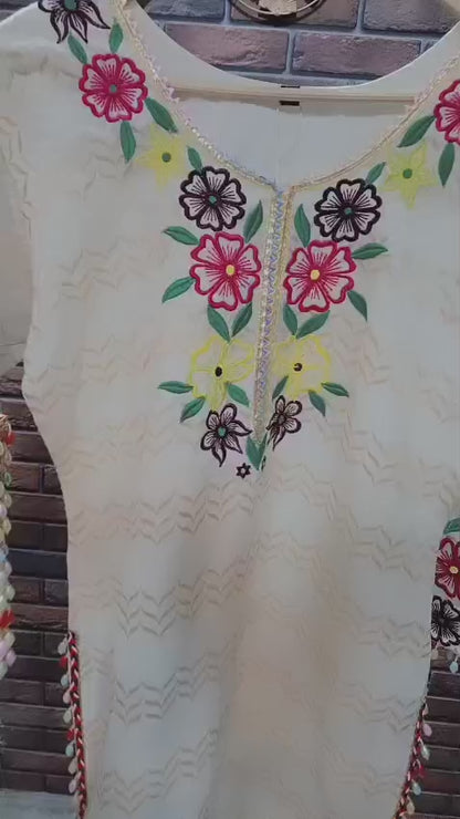 Floral Embroidered Cotton Coord Set with Tulip Pants