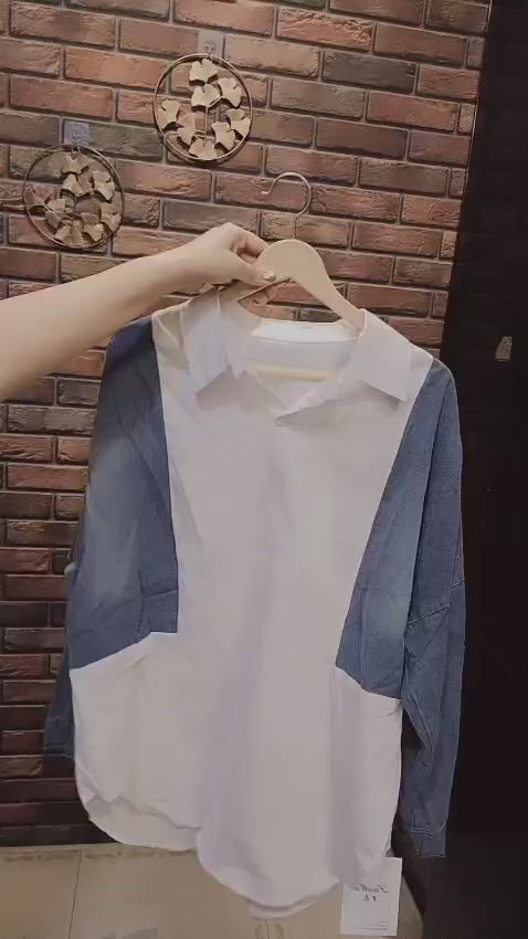 Denim Cotton Shirt White and Blue