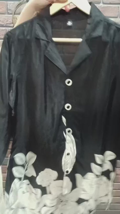 Black  Floral Shirt Styled Kurta