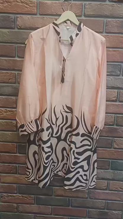 Peach Black Striped Digital Print Co-ord Set